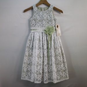 US ANGELS FLOWER GIRL DRESS IVORY LACE GREEN 6